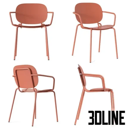 3D model of the Scab Design Si-Si armchair in a matte terracotta finish, featuring a simple tubular steel frame and a curved backrest.