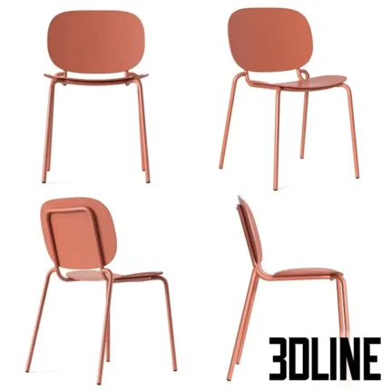 3D model of the Scab Design Si-Si armchair in a matte terracotta finish, featuring a simple tubular steel frame and a curved backrest.