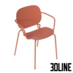 3D model of the Scab Design Si-Si armchair in a matte terracotta finish, featuring a simple tubular steel frame and a curved backrest.