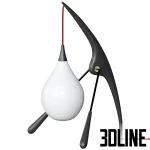 3D model of a sculptural mid-century floor lamp (resembling the Rispal Praying Mantis), featuring an organic curved wooden body in walnut and black ash finishes, supporting a teardrop-shaped white glass shade suspended by a red cord.