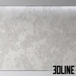 High-resolution 3D seamless texture material of a concrete wall with a subtle damask pattern embossed onto the surface, creating a distressed textured plaster finish.