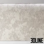 High-resolution 3D seamless texture material of a concrete wall with a subtle damask pattern embossed onto the surface, creating a distressed textured plaster finish.