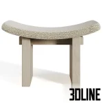 3D model set of the Yoshida Chair and Nara Stool by Secolo, featuring a minimalist Japanese-inspired design with thick upholstered cushions in grey and textured beige, supported by bold architectural wood frames.