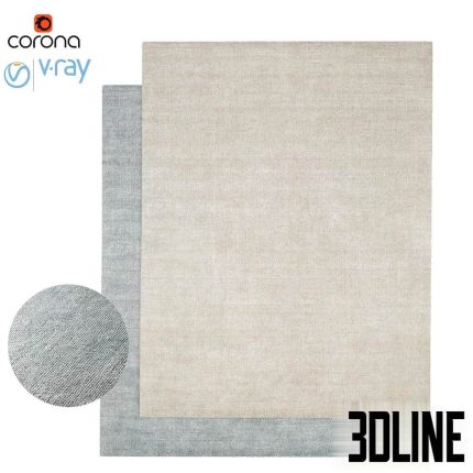 High-resolution 3D material of Serra handwoven wool rug with subtle texture and neutral beige/grey color variations