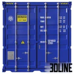 Set of 3D models of 20ft shipping containers in six vibrant colors (orange, white, blue, brown, green, red) featuring corrugated metal textures and "TRUCK AUTO" branding on the side.