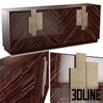 Detailed 3D model of Sicis Dalton Buffet featuring dark glossy wood with diagonal grain patterns and large sculptural metallic handles.