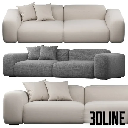 High-quality 3D model of a contemporary SIORI-style modular sofa shown in light beige and dark gray fabric finishes with rounded arms.