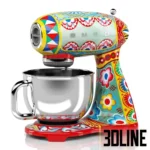 3D model of the Smeg stand mixer from the "Sicily is my Love" collaboration with Dolce & Gabbana, featuring vibrant Sicilian floral and fruit patterns.