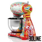 3D model of the Smeg stand mixer from the "Sicily is my Love" collaboration with Dolce & Gabbana, featuring vibrant Sicilian floral and fruit patterns.