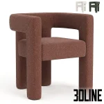 Detailed 3D model of the Stature Burnt Sienna armchair, a voluminous chair with thick, rounded legs and arms, upholstered in a reddish-brown textured boucle fabric.