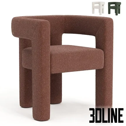 Detailed 3D model of the Stature Burnt Sienna armchair, a voluminous chair with thick, rounded legs and arms, upholstered in a reddish-brown textured boucle fabric.