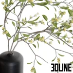 Detailed 3D model of a cascading bouquet/trailing floral arrangement with small white flowers in a modern black cylindrical vase.