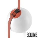 3D model of the Vibia Plusminus pendant system designed by Diez Office, featuring white glass spheres attached to a conductive terracotta textile belt in a gravity-defying arrangement.