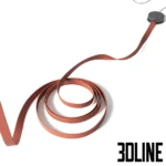 3D model of the Vibia Plusminus pendant system designed by Diez Office, featuring white glass spheres attached to a conductive terracotta textile belt in a gravity-defying arrangement.