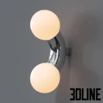 Detailed 3D model set of the Vine wall light, a sculptural sconce featuring a curved chrome base holding two large opal globe bulbs on a vertical backplate.