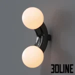 Detailed 3D model set of the Vine wall light, a sculptural sconce featuring a curved chrome base holding two large opal globe bulbs on a vertical backplate.