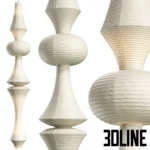 3D model of the Vitra Akari Light Sculpture (Model E) designed by Isamu Noguchi, featuring a tall totem shape made of washi paper with bamboo ribbing.