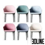 3D model set of the Vitra Softshell Chair designed by Ronan & Erwan Bouroullec, featuring a smooth, embracing shell upholstered in light pink and deep magenta velvet on four legs.