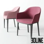 3D model set of the Vitra Softshell Chair designed by Ronan & Erwan Bouroullec, featuring a smooth, embracing shell upholstered in light pink and deep magenta velvet on four legs.