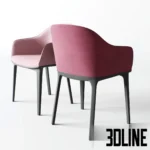 3D model set of the Vitra Softshell Chair designed by Ronan & Erwan Bouroullec, featuring a smooth, embracing shell upholstered in light pink and deep magenta velvet on four legs.