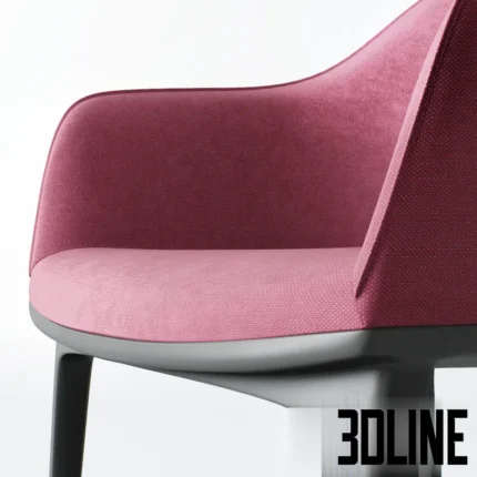 3D model set of the Vitra Softshell Chair designed by Ronan & Erwan Bouroullec, featuring a smooth, embracing shell upholstered in light pink and deep magenta velvet on four legs.
