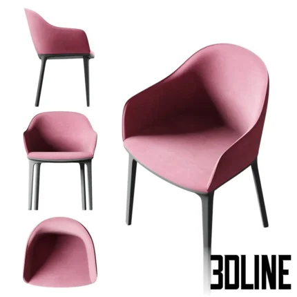 3D model set of the Vitra Softshell Chair designed by Ronan & Erwan Bouroullec, featuring a smooth, embracing shell upholstered in light pink and deep magenta velvet on four legs.