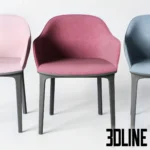 3D model set of the Vitra Softshell Chair designed by Ronan & Erwan Bouroullec, featuring a smooth, embracing shell upholstered in light pink and deep magenta velvet on four legs.