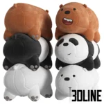 3D model set of the popular "We Bare Bears" plush toys featuring Grizzly (brown), Ice Bear (white), and Panda, rendered with a soft velvet fabric texture.