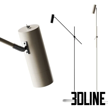 High-resolution 3D model of the Westwing Collection Cassandra floor lamp, featuring an adjustable beige cylindrical head on a thin black metal stand.