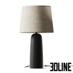 Detailed 3D model of the Westwing Kaya table lamp, featuring a minimalist matte black ceramic cylindrical base and a wide, conical natural linen fabric shade.