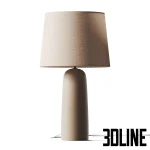 Detailed 3D model of the Westwing Kaya table lamp, featuring a minimalist matte black ceramic cylindrical base and a wide, conical natural linen fabric shade.