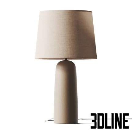 Detailed 3D model of the Westwing Kaya table lamp, featuring a minimalist matte black ceramic cylindrical base and a wide, conical natural linen fabric shade.