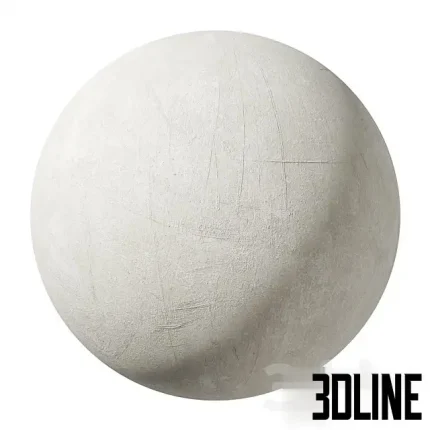 High-quality 3D render of a material sphere displaying a white plaster texture with realistic scratches, grunge details, and a rough matte finish.