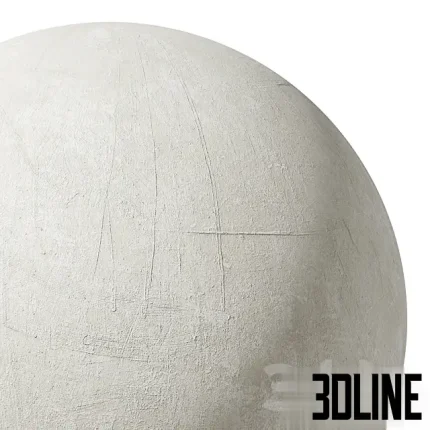 High-quality 3D render of a material sphere displaying a white plaster texture with realistic scratches, grunge details, and a rough matte finish.