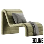 High-quality 3D model of Zurich occasional chaise lounge with quilted fabric upholstery and integrated base