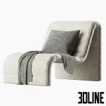 High-quality 3D model of Zurich occasional chaise lounge with quilted fabric upholstery and integrated base