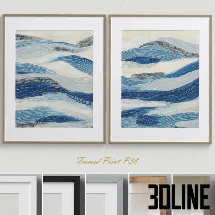 abstract-blue-wave-framed-art-print-set-3d-model.webp