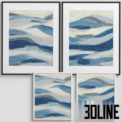 abstract-blue-wave-framed-art-print-set-3d-model.webp