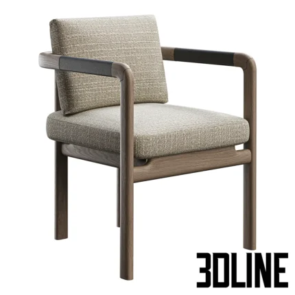 3D model of the Acerbis Maxwell green marble dining table paired with Giorgetti Montgomery dining chairs featuring ash wood frames and grey upholstery.