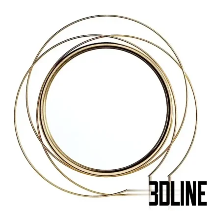 3D model of the Ansley Glam accent mirror featuring a round central glass surrounded by an artistic frame of overlapping gold wire rings.