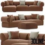 3D model of the B&B Italia Butterfly outdoor sofa designed by Patricia Urquiola, featuring large modular sections with rounded organic shapes and earthy terracotta upholstery.