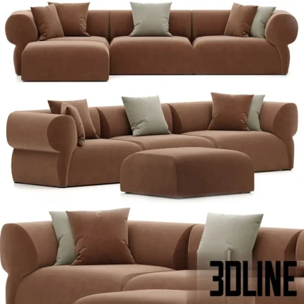 3D model of the B&B Italia Butterfly outdoor sofa designed by Patricia Urquiola, featuring large modular sections with rounded organic shapes and earthy terracotta upholstery.