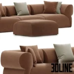 3D model of the B&B Italia Butterfly outdoor sofa designed by Patricia Urquiola, featuring large modular sections with rounded organic shapes and earthy terracotta upholstery.