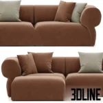 3D model of the B&B Italia Butterfly outdoor sofa designed by Patricia Urquiola, featuring large modular sections with rounded organic shapes and earthy terracotta upholstery.
