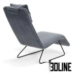3D model of the Colombini Casa Fergie armchair featuring a sleek grey upholstered seat with a headrest pillow and a minimalist black metal wire base.