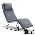 3D model of the Colombini Casa Fergie armchair featuring a sleek grey upholstered seat with a headrest pillow and a minimalist black metal wire base.