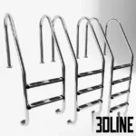3D model set of Cripsol Standard swimming pool ladders made of polished stainless steel, featuring 3 and 4 step variations with black non-slip plastic treads.