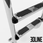 3D model set of Cripsol Standard swimming pool ladders made of polished stainless steel, featuring 3 and 4 step variations with black non-slip plastic treads.