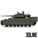 3D model of the CV90 (Strf 90) Infantry Fighting Vehicle in green camouflage, featuring detailed tank tracks, a rotating turret with a cannon, and optical sensor equipment.