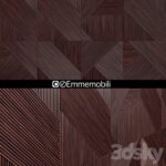 3D model of Emmemobili Stripes Boiserie wall paneling featuring a geometric pattern of diagonal and vertical wood slats in a dark rich finish.